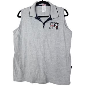 Vintage 90s 16W Peanuts Joe Cool Embroidered Heather Gray Sleeveless Polo Tank